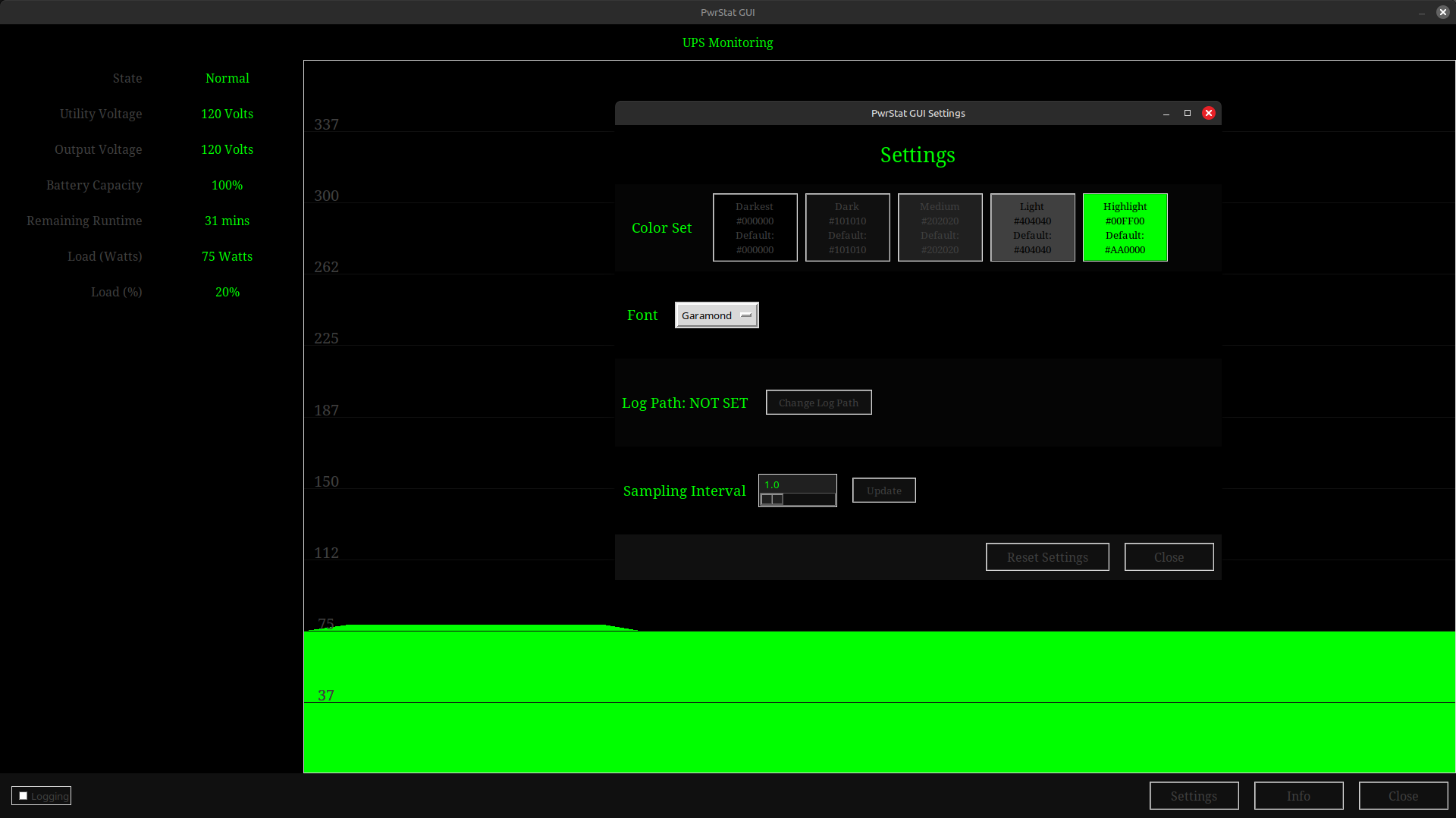Home Window, Colours Changed, Settings Window Open