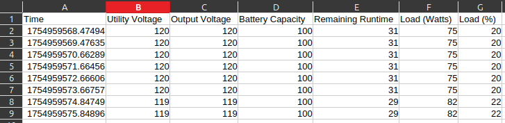 Example CSV Logging File